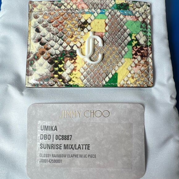 NWT Jimmy Choo Umika Sunrise Mix Glossy Rainbow Elaphe Card Holder With Jc Emble - Picture 7 of 15